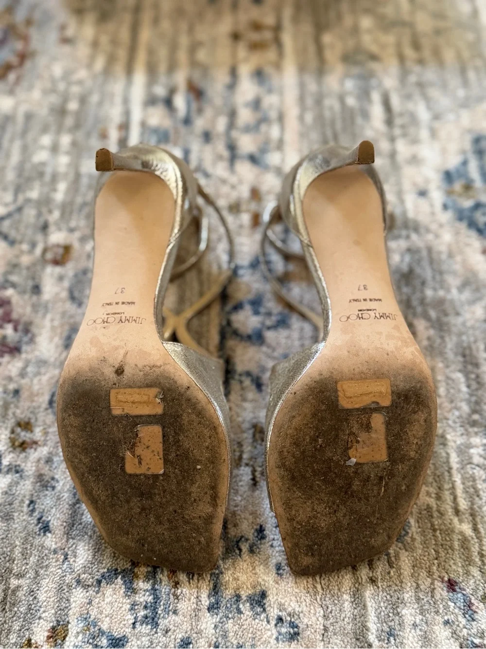 Jimmy Choo Azia Champagne Glitter Leather Sandals - Picture 6 of 10